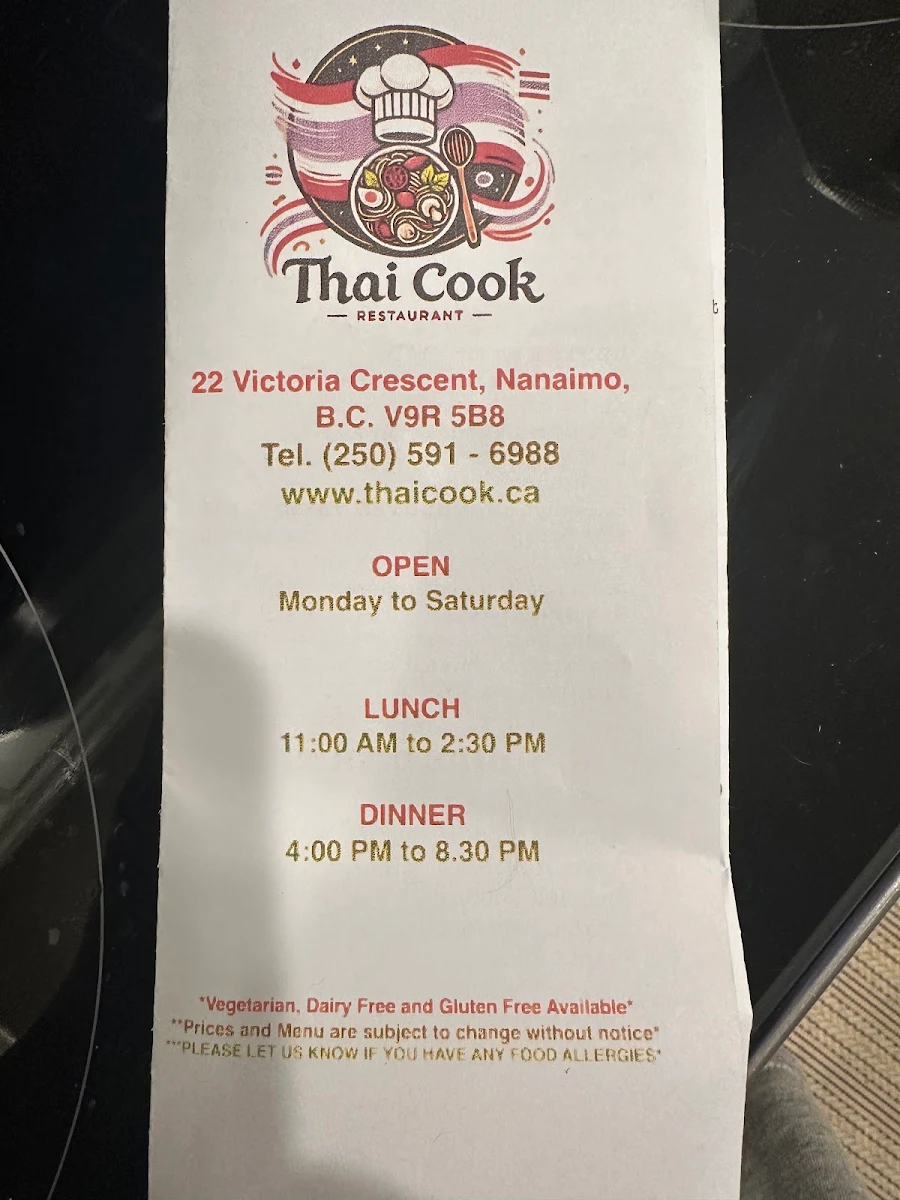 Menu, Thai Cook