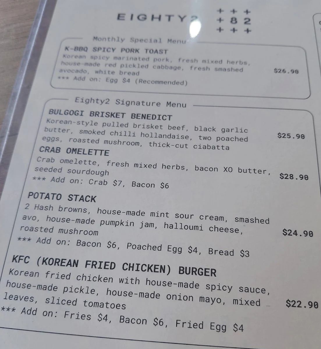 Menu, Cafe Eighty2