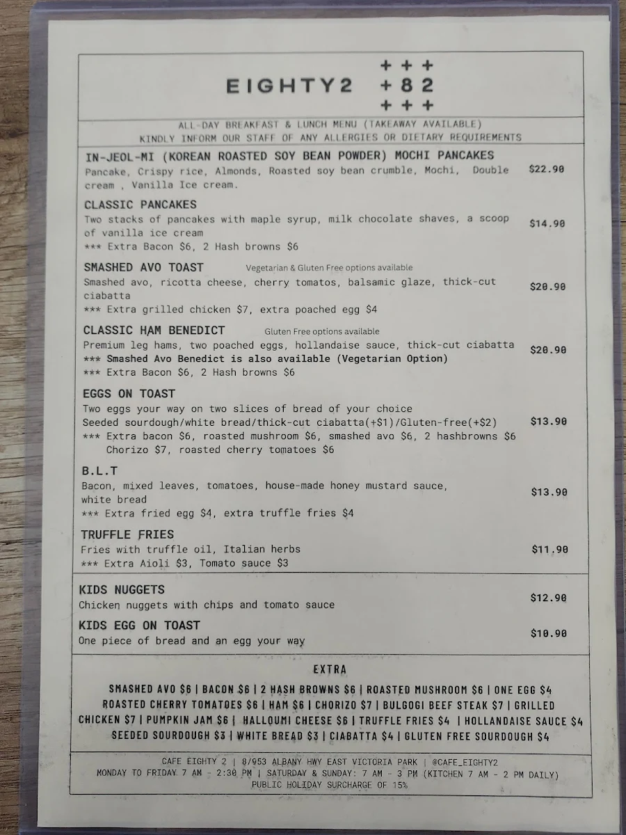 Menu, Cafe Eighty2