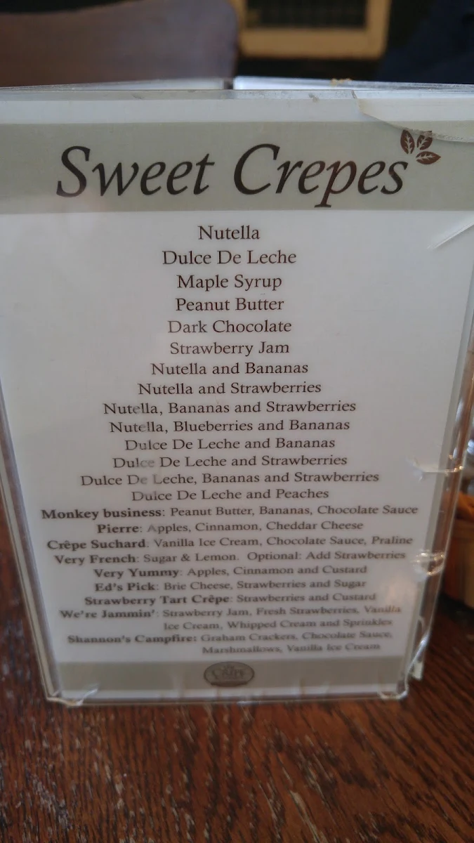 Menu, The Crepe Kitchen