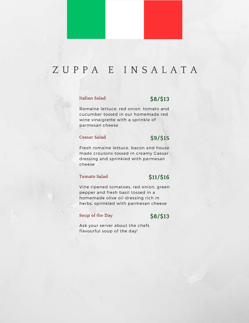 Menu, La Casa Nostra Ristorante
