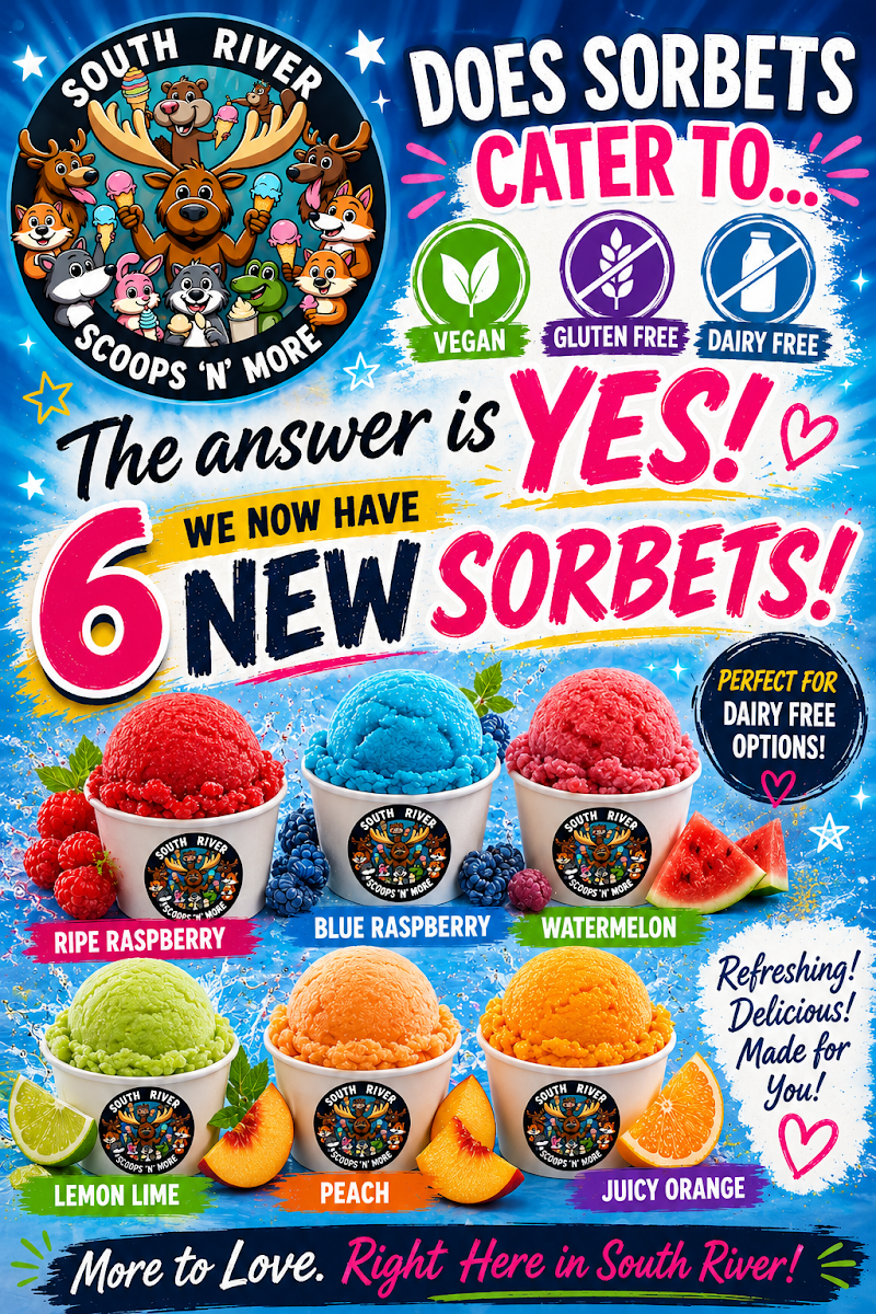 Menu, South River Scoops 'N' More