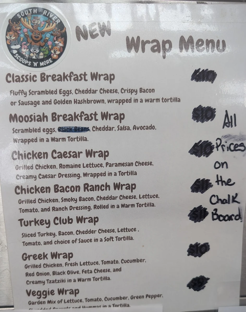 Menu, South River Scoops 'N' More