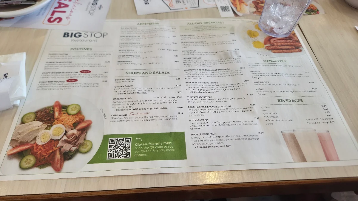 Menu, Rothesay Route 1 Big Stop Restaurant