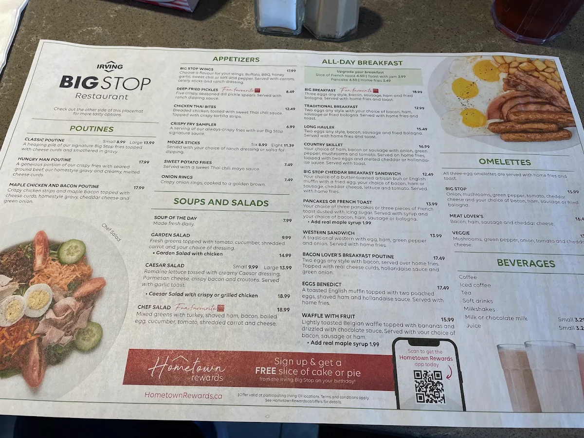 Menu, Rothesay Route 1 Big Stop Restaurant