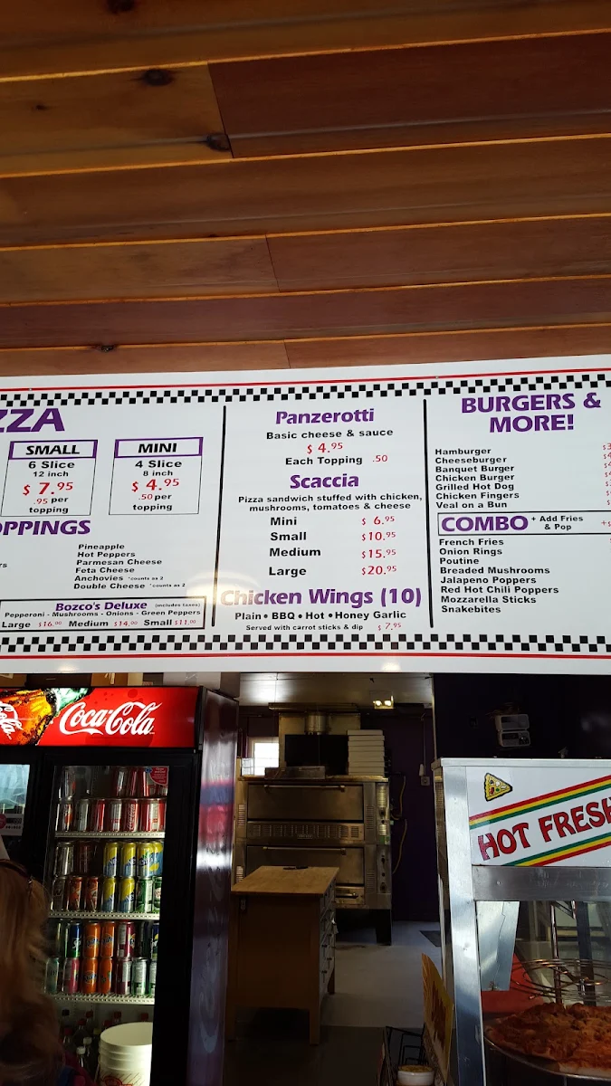 Menu, Bozco's Pizza