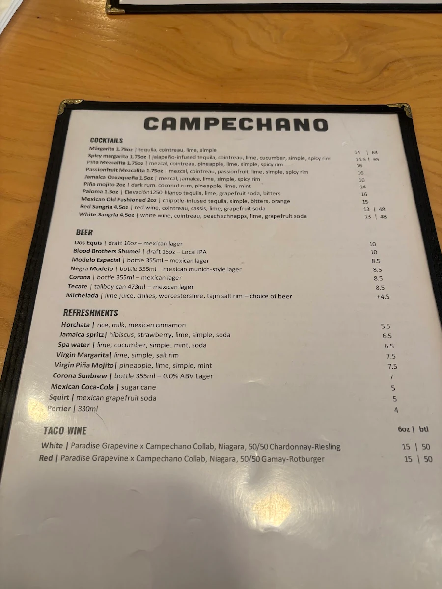 Menu, Campechano College