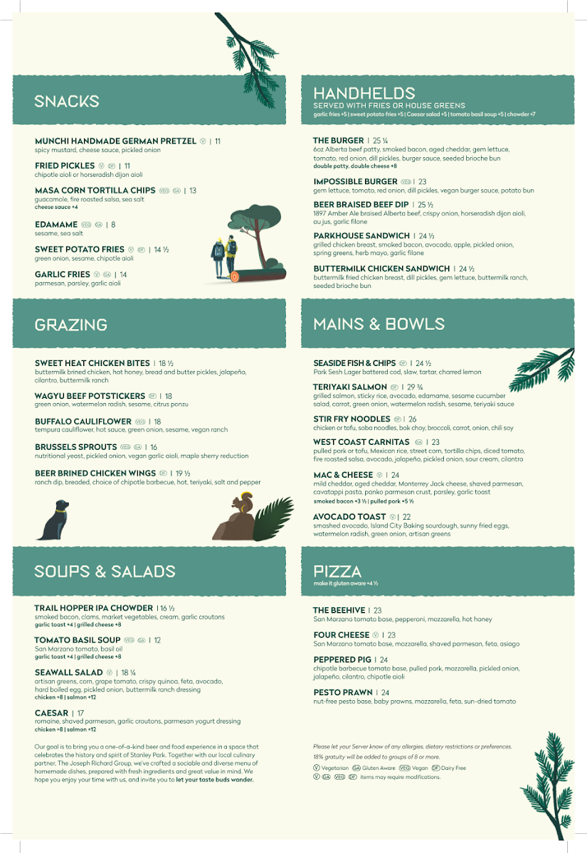 Menu, Stanley Park Brewing Restaurant & Brewpub