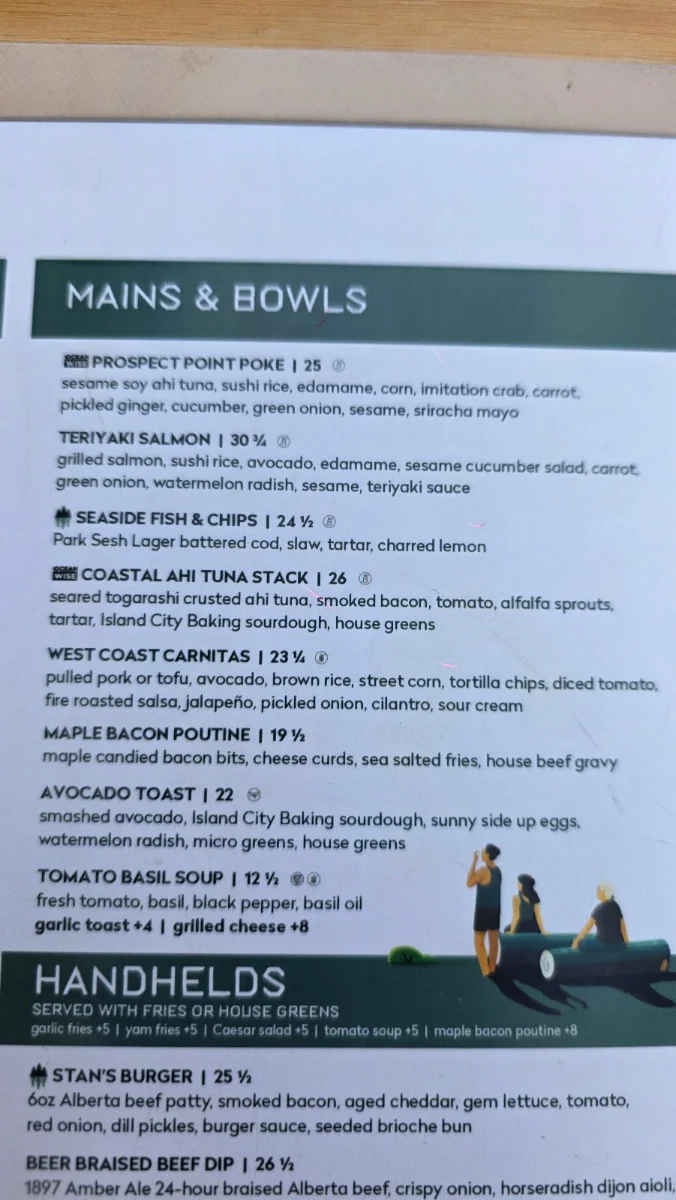 Menu, Stanley Park Brewing Restaurant & Brewpub