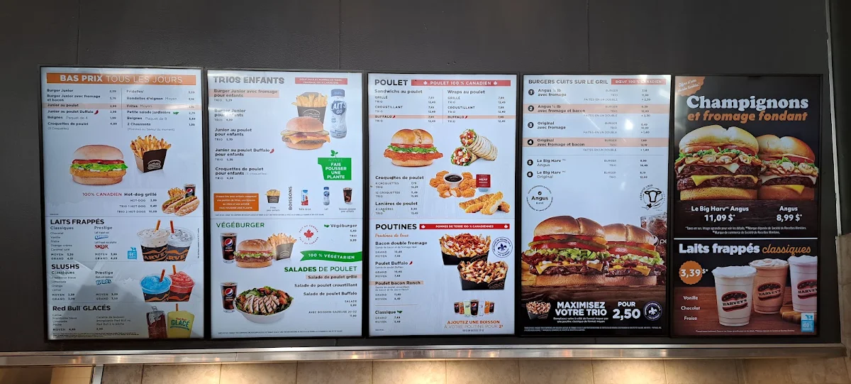 Menu, Harvey's