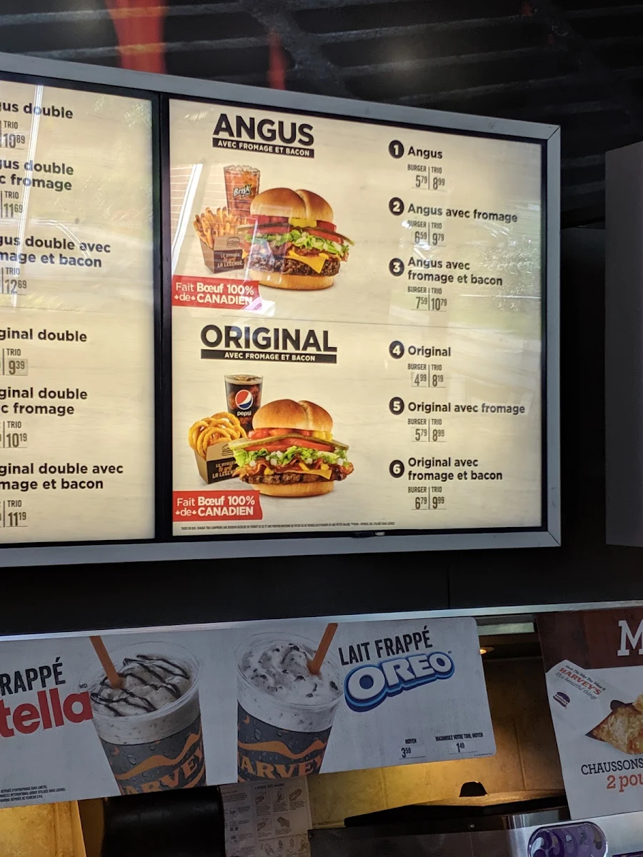 Menu, Harvey's