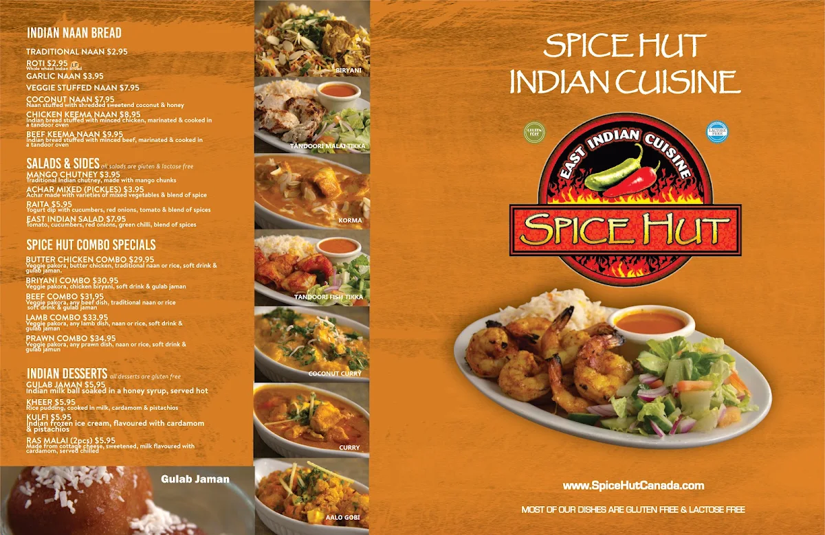Menu, Spice Hut Indian Cuisine.