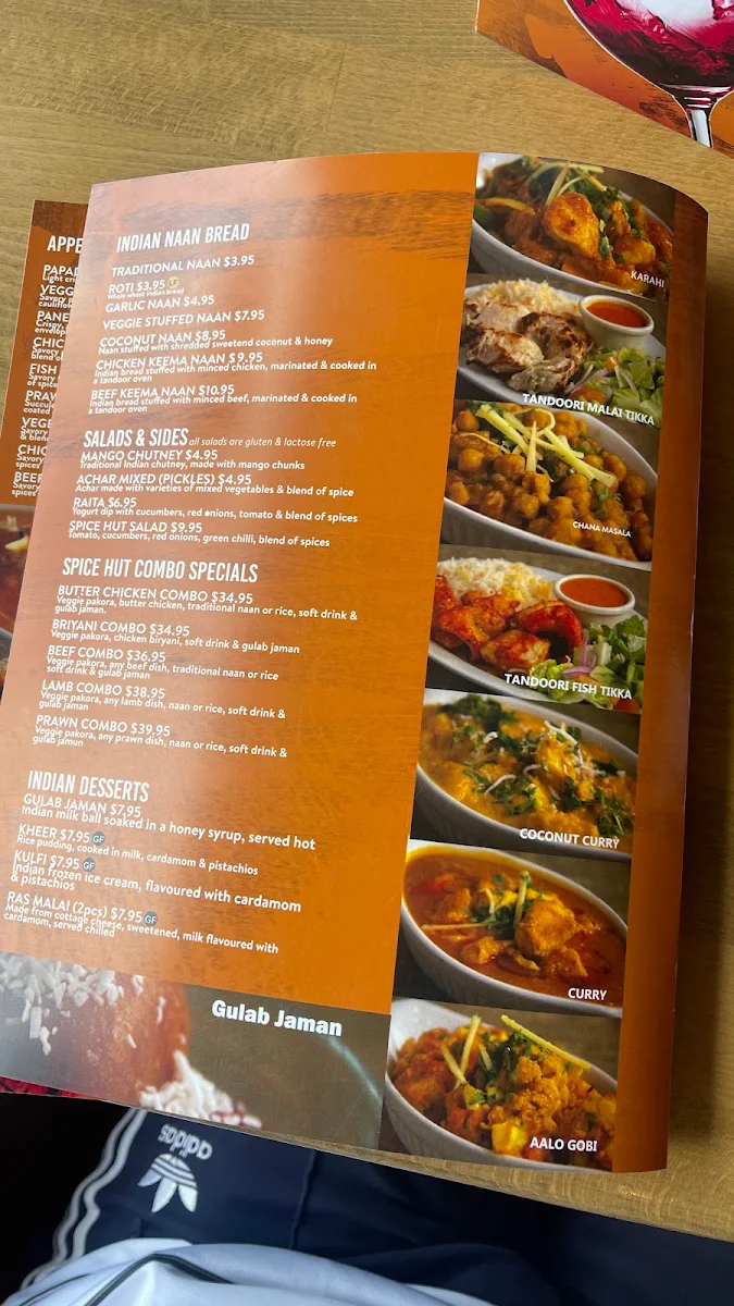 Menu, Spice Hut Indian Cuisine.