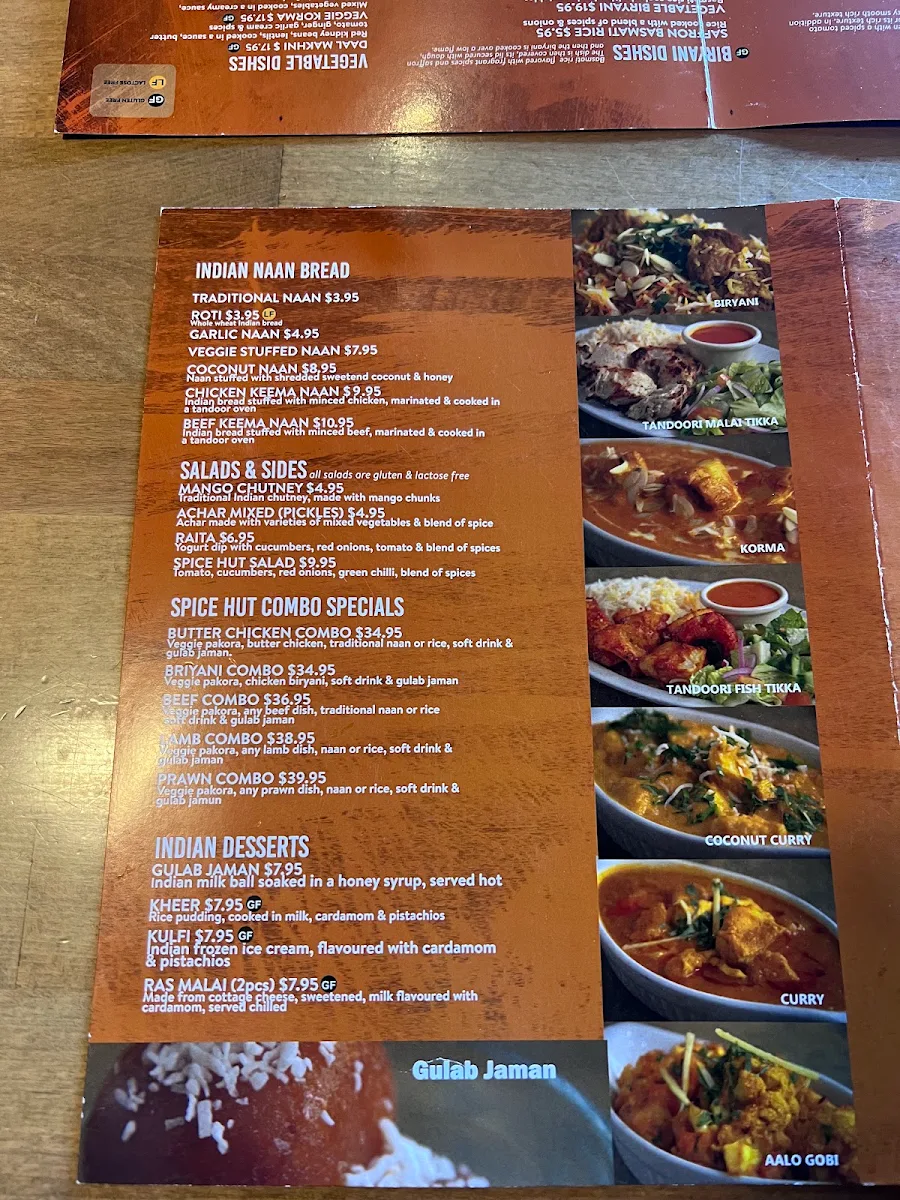 Menu, Spice Hut Indian Cuisine.