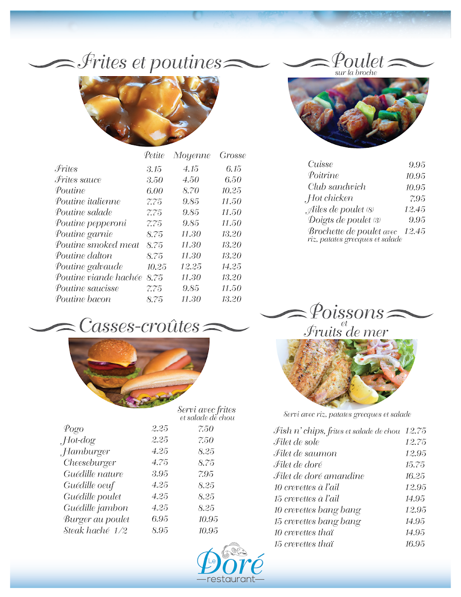 Menu, Restaurant le Doré