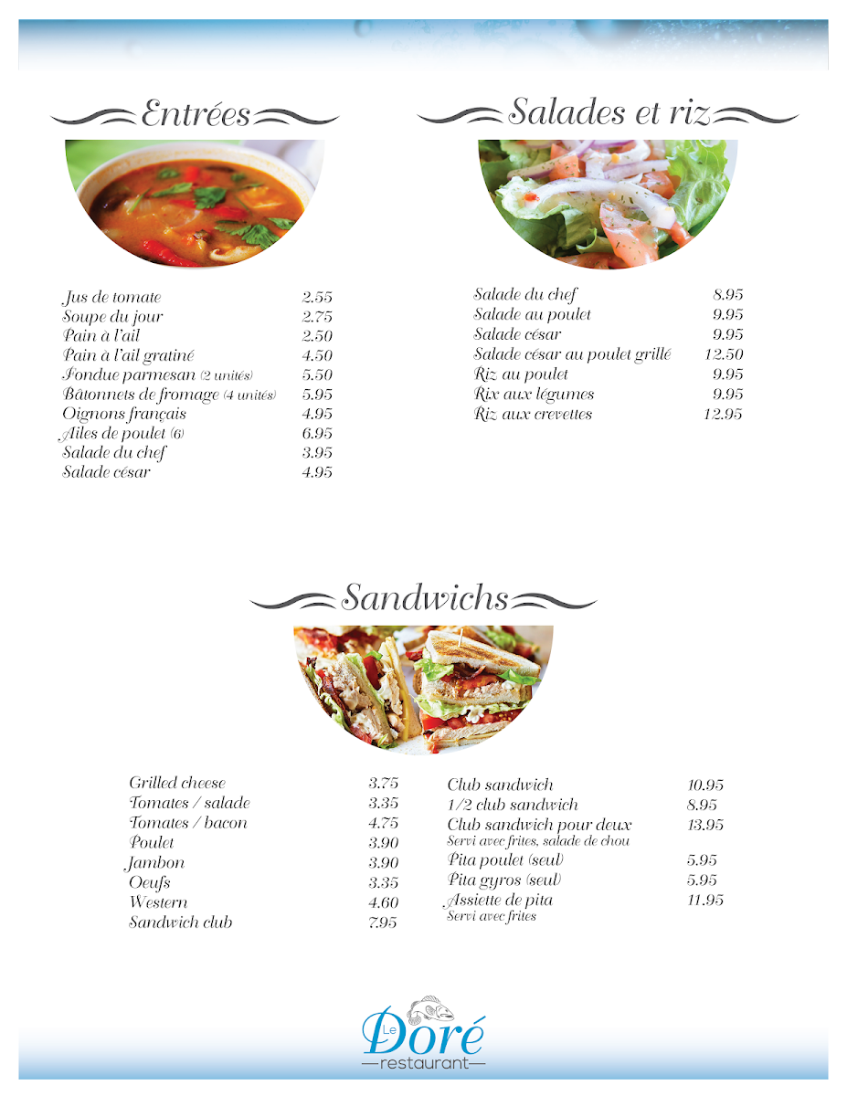 Menu, Restaurant le Doré