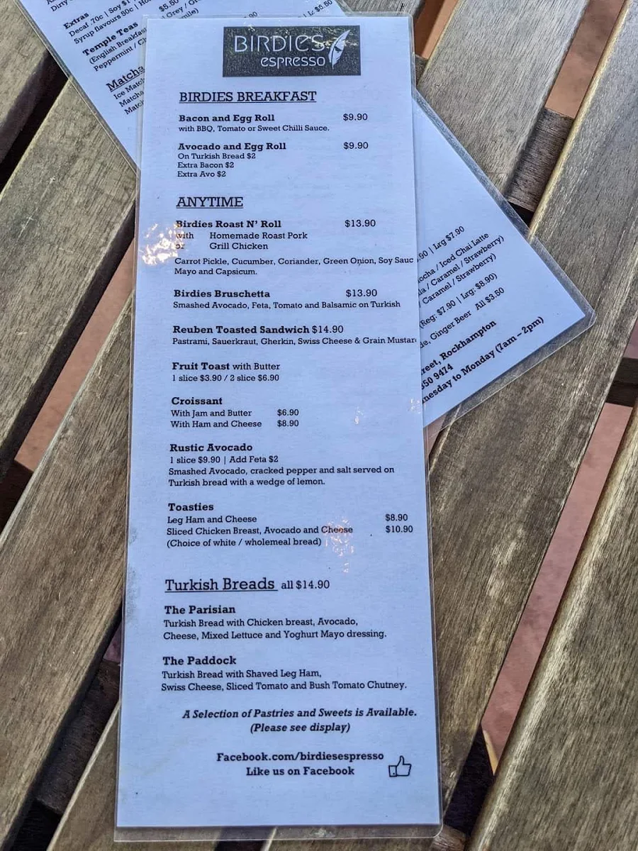 Menu, Birdies Espresso