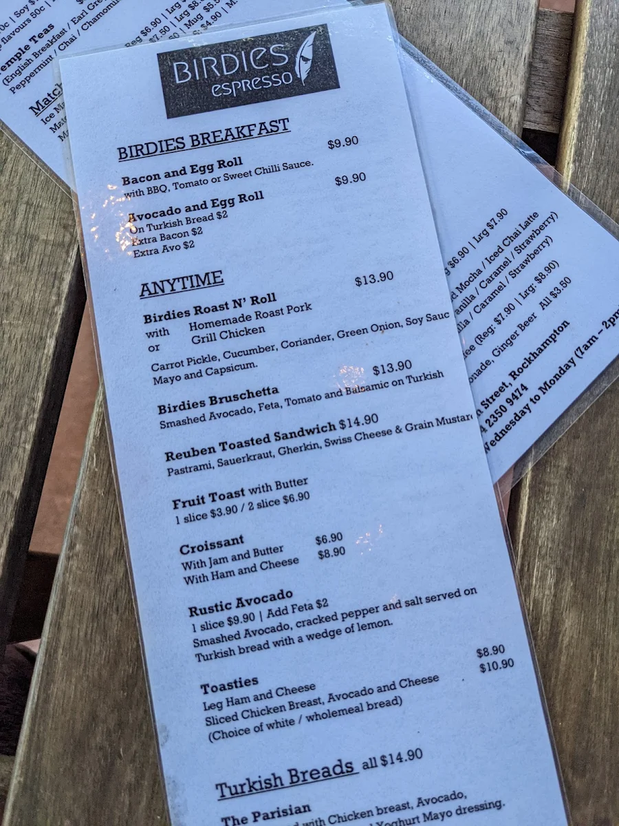 Menu, Birdies Espresso