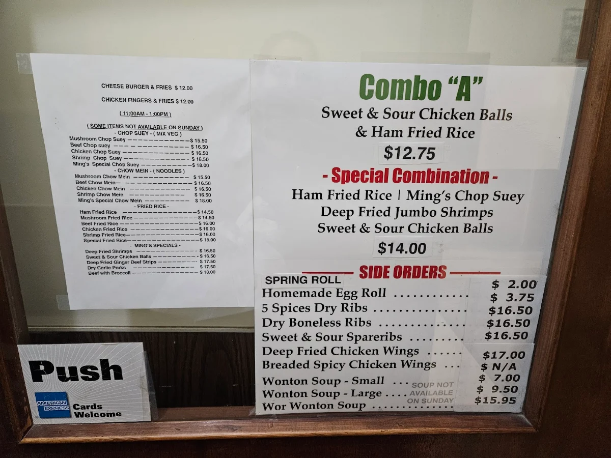 Menu, Ming Wong's Restaurant Ltd