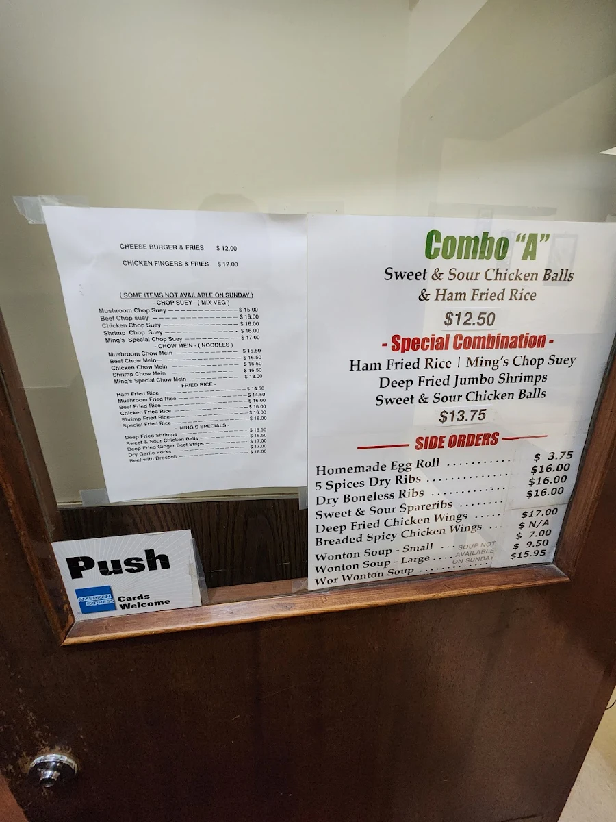 Menu, Ming Wong's Restaurant Ltd