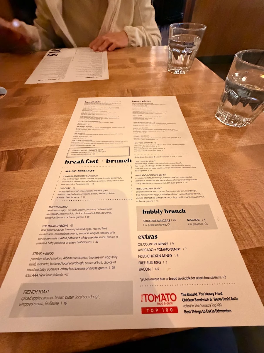 Menu, Central Social Hall