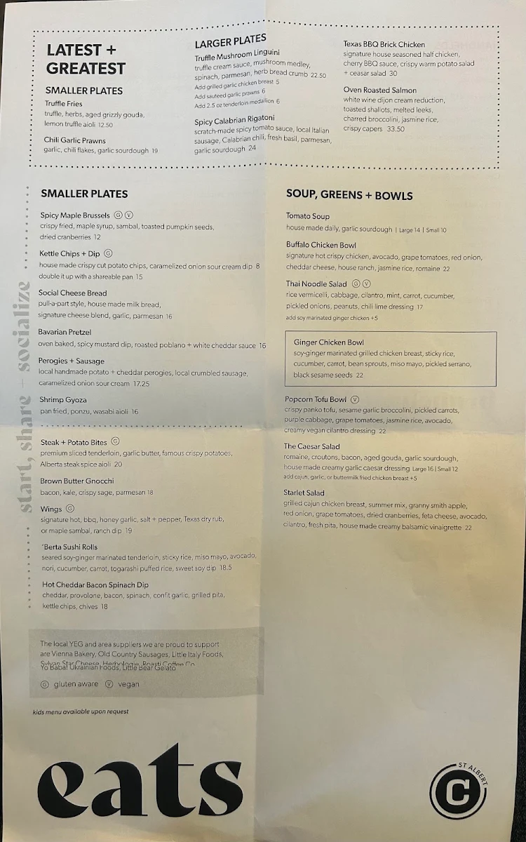 Menu, Central Social Hall