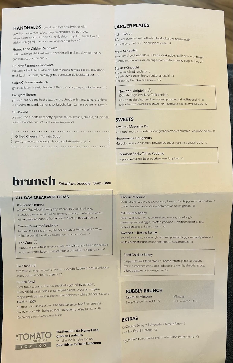 Menu, Central Social Hall