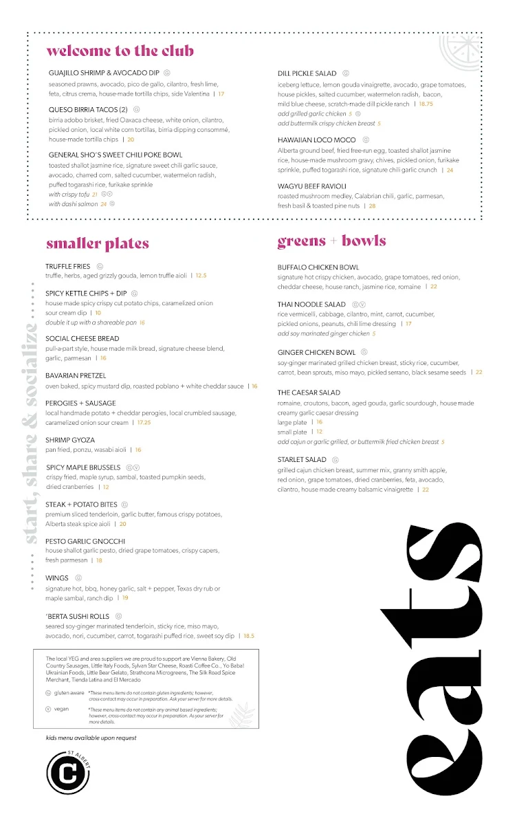 Menu, Central Social Hall