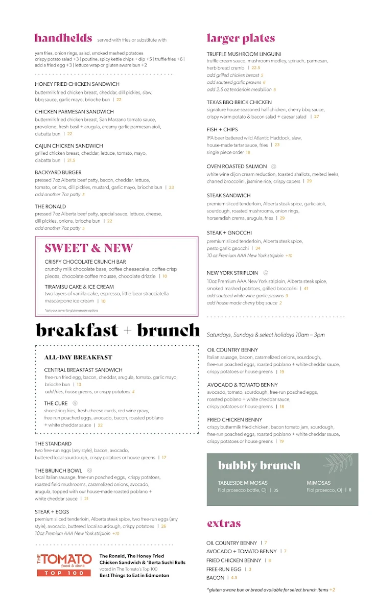 Menu, Central Social Hall