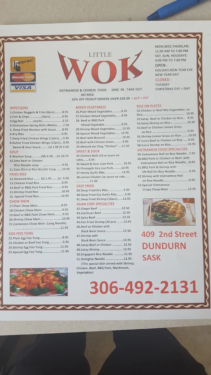 Menu, Little Wok