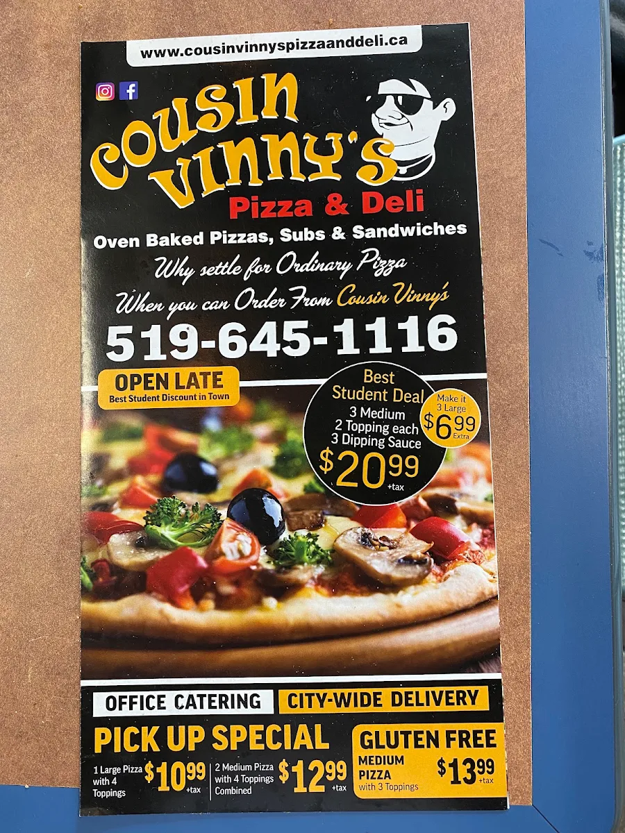 Menu, Cousin Vinny's Pizza & Deli