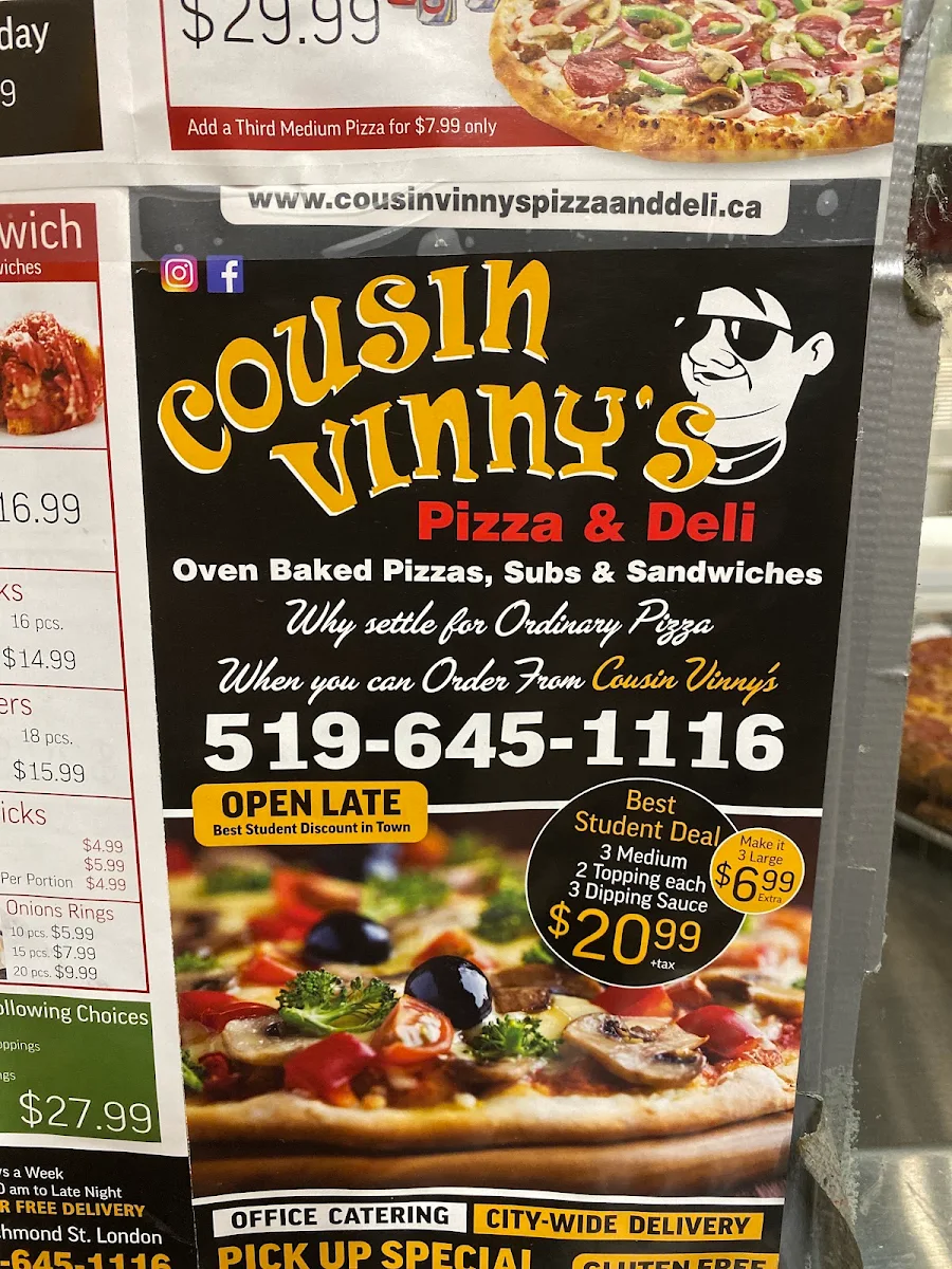 Menu, Cousin Vinny's Pizza & Deli