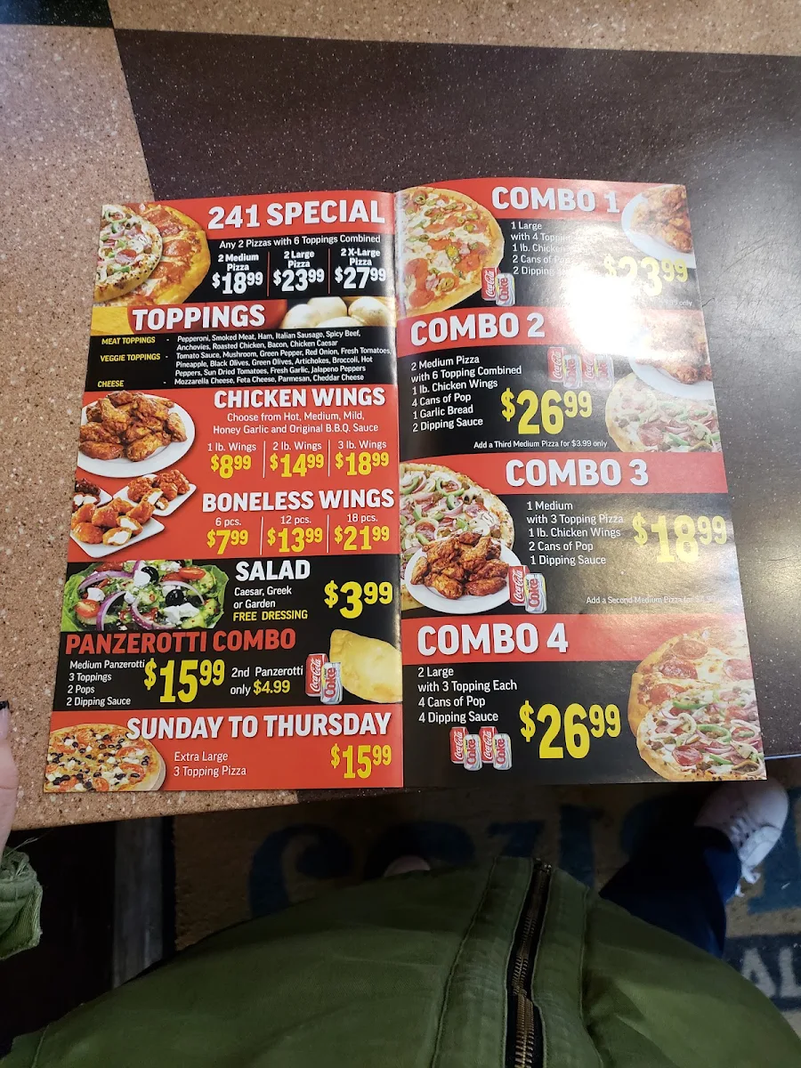 Menu, Cousin Vinny's Pizza & Deli