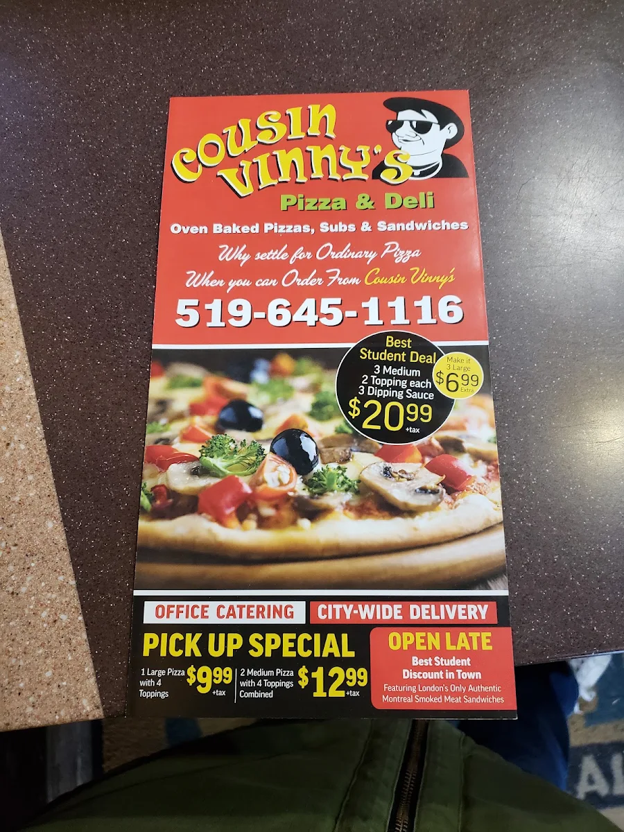 Menu, Cousin Vinny's Pizza & Deli