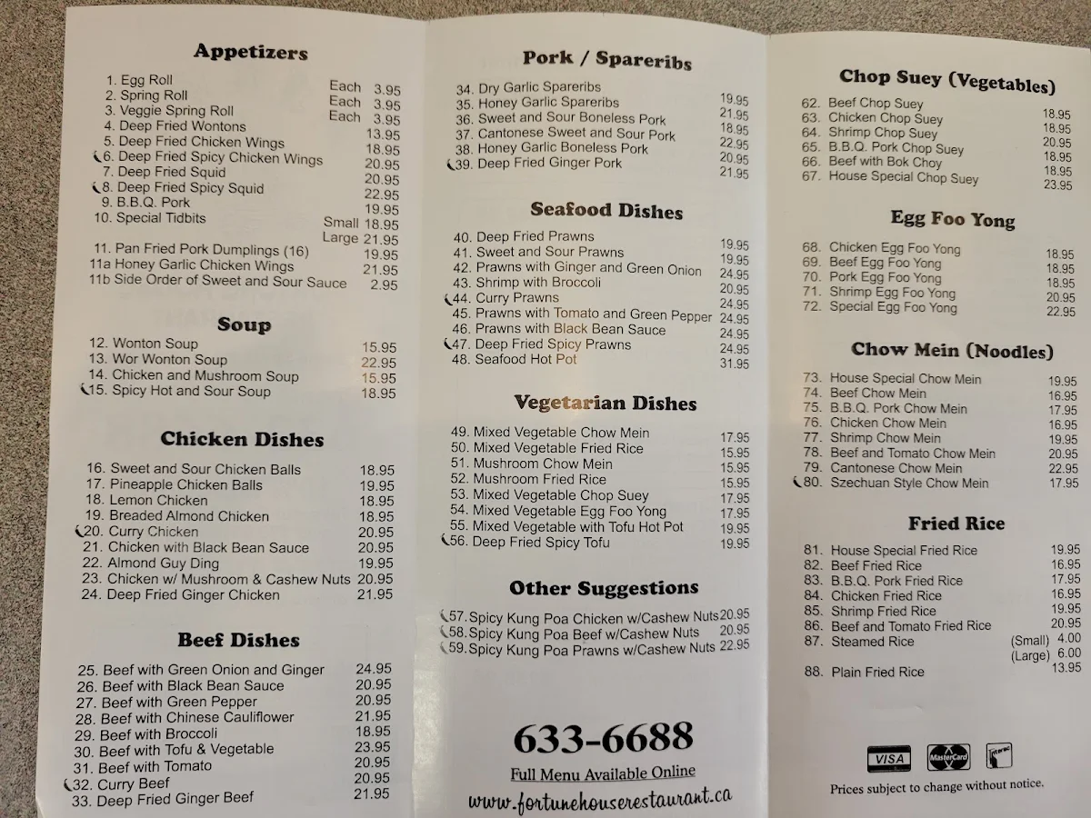 Menu, Fortune House
