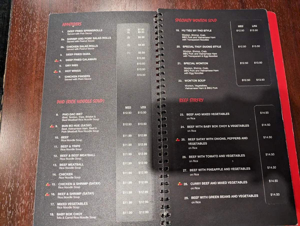 Menu, Pho Thuy Duong Restaurant