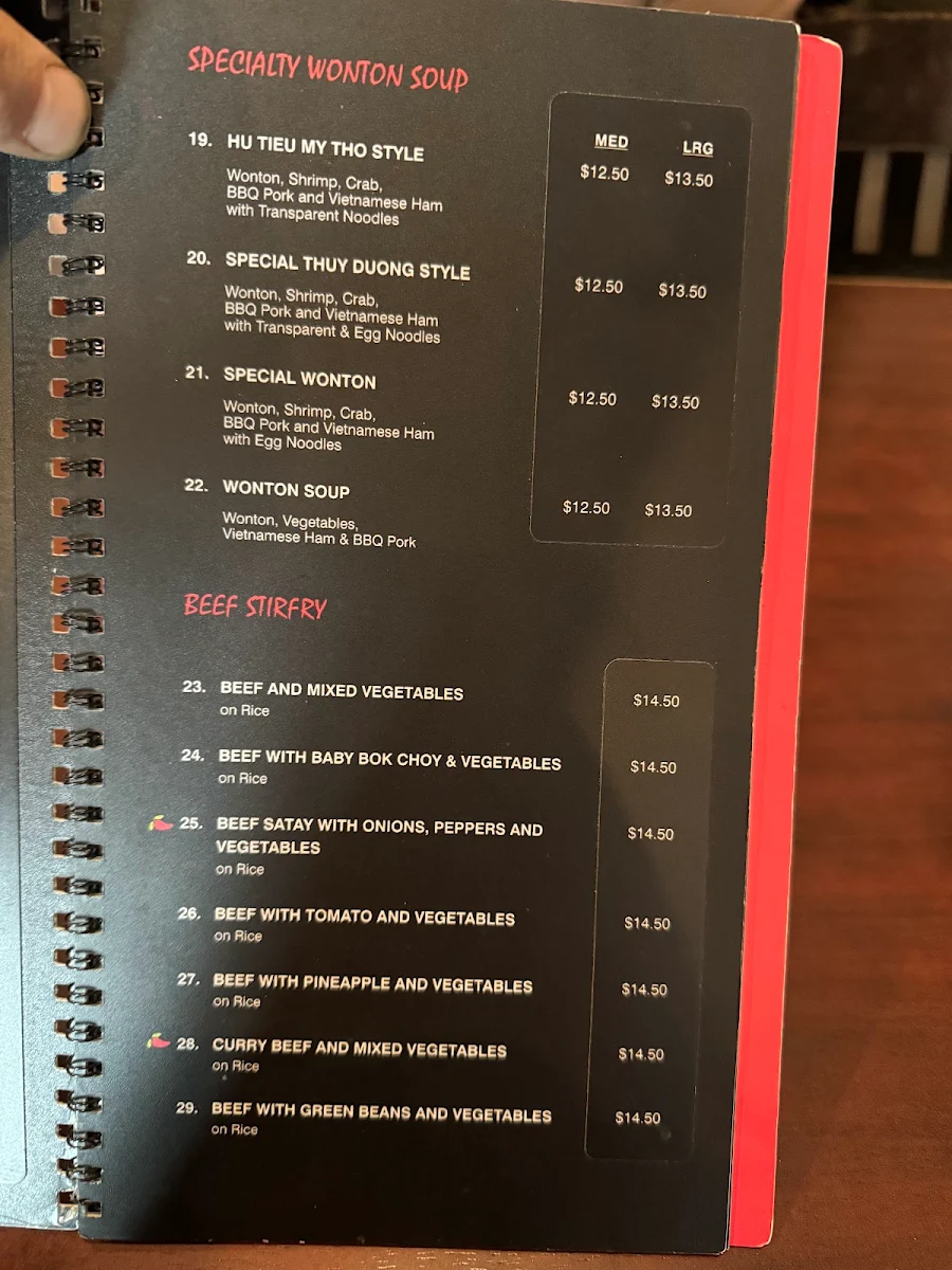 Menu, Pho Thuy Duong Restaurant