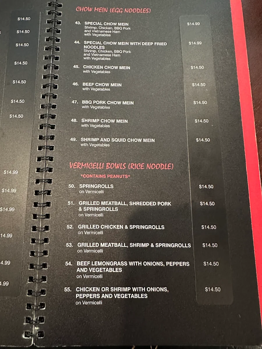 Menu, Pho Thuy Duong Restaurant