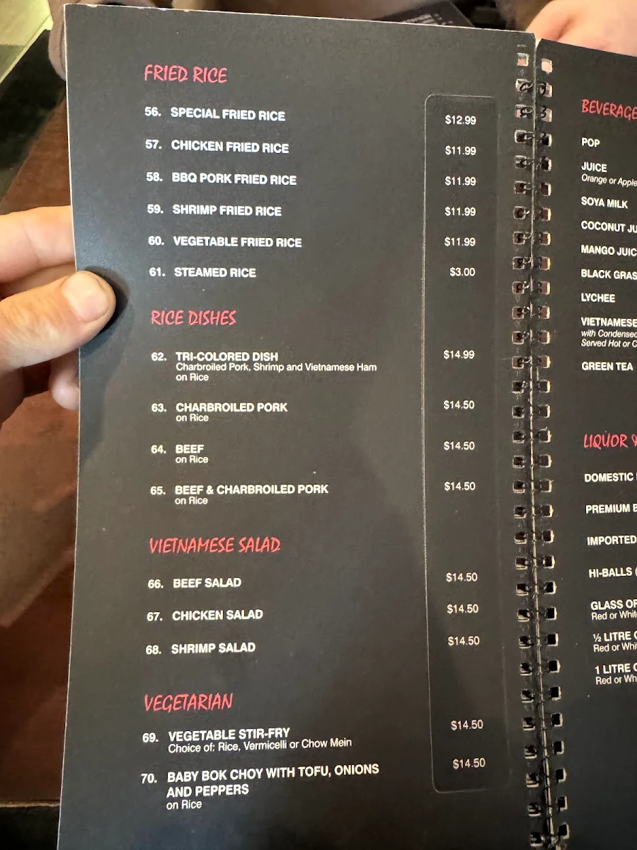 Menu, Pho Thuy Duong Restaurant