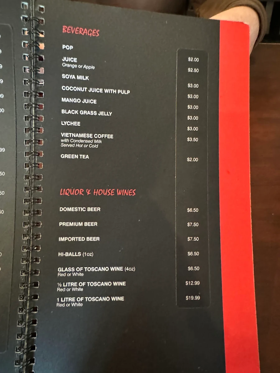 Menu, Pho Thuy Duong Restaurant