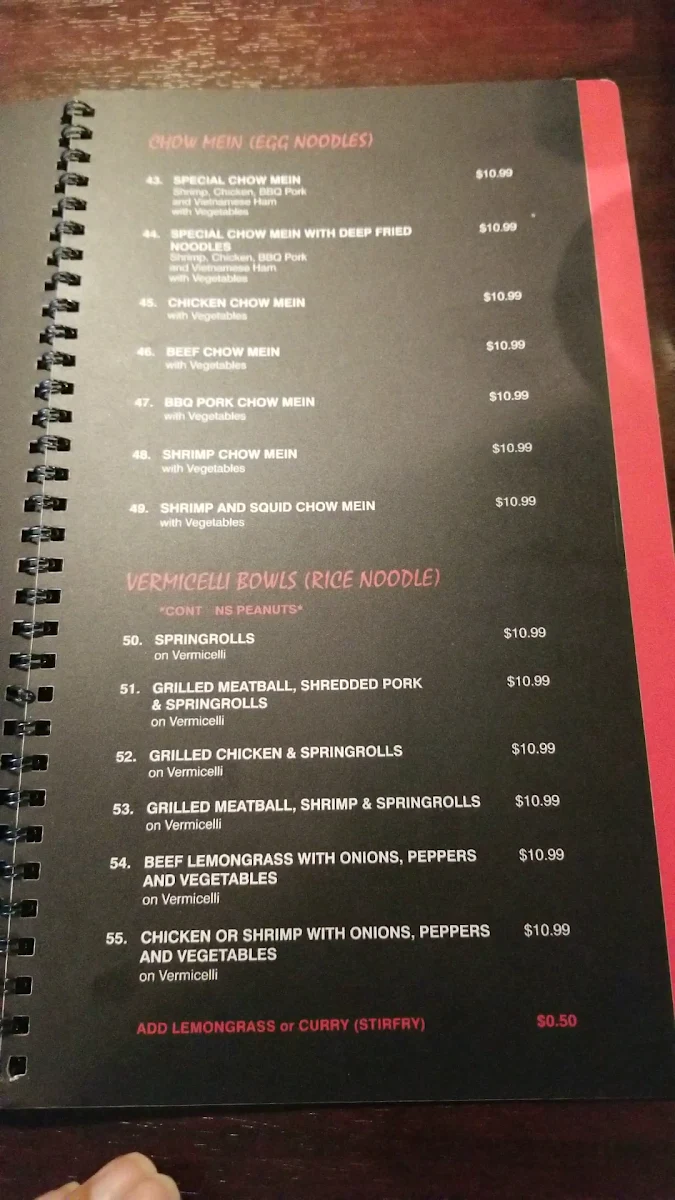 Menu, Pho Thuy Duong Restaurant