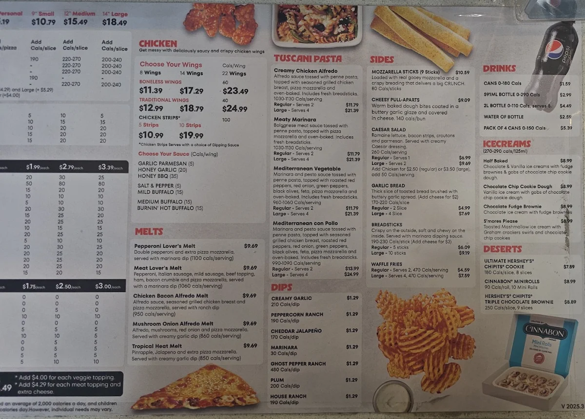 Menu, Pizza Hut