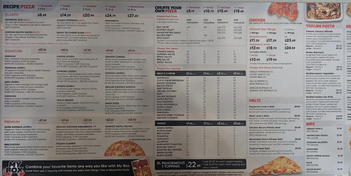 Menu, Pizza Hut