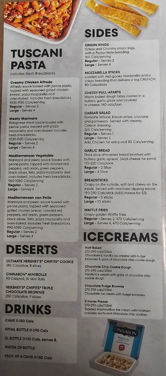 Menu, Pizza Hut