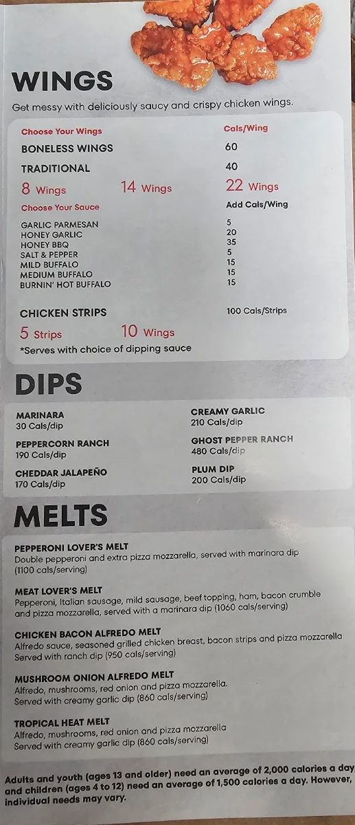 Menu, Pizza Hut