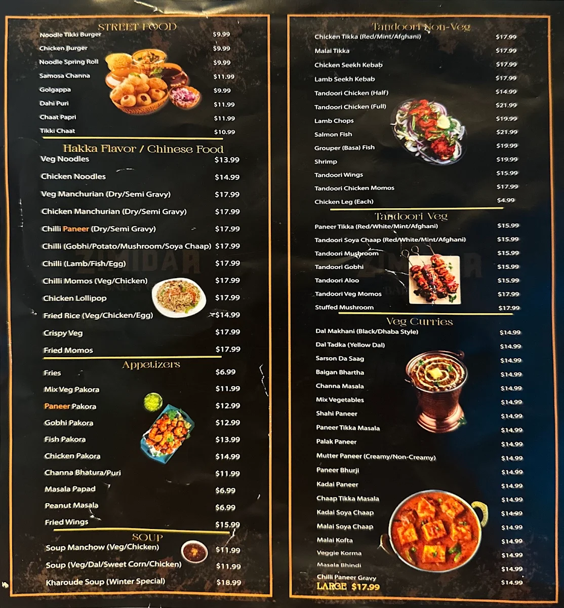 Menu, Zimidar Bar&Grill Airport