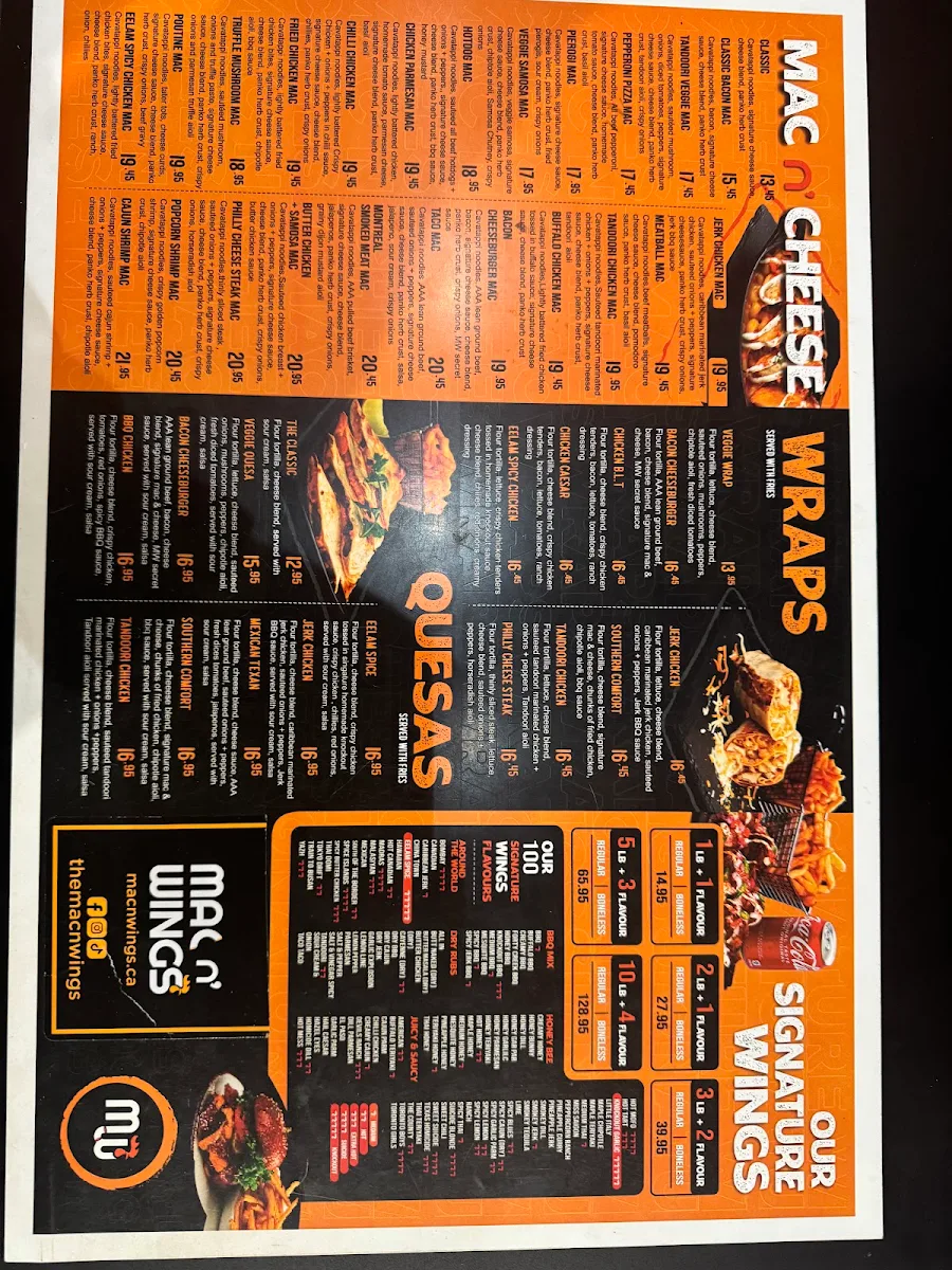 Menu, Mac N' Wings