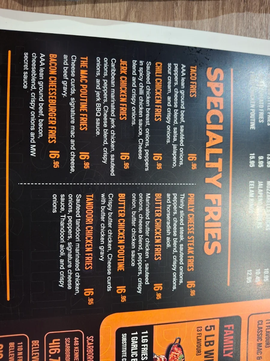 Menu, Mac N' Wings