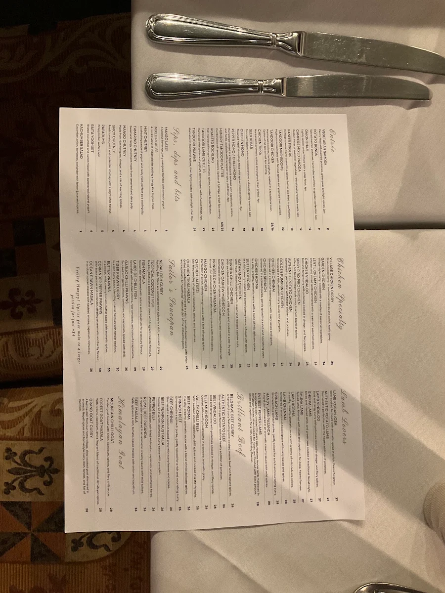 Menu, The Hungry Hiker Indian & Nepali Restaurant