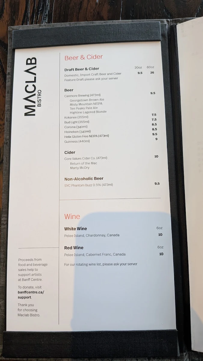 Menu, Maclab Bistro